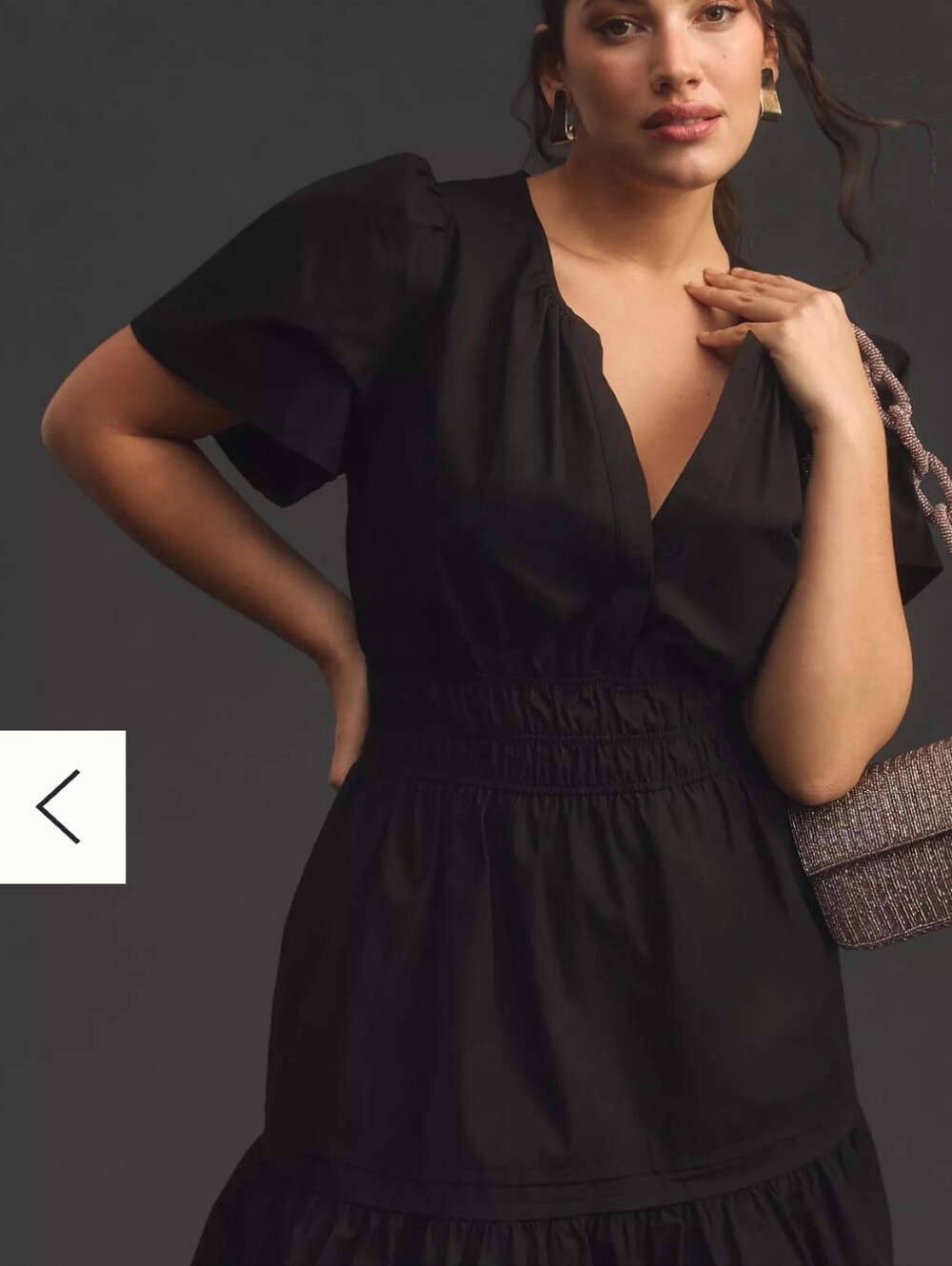 Anthropologie Black V-Neck Smocked-Waist Tiered Dress